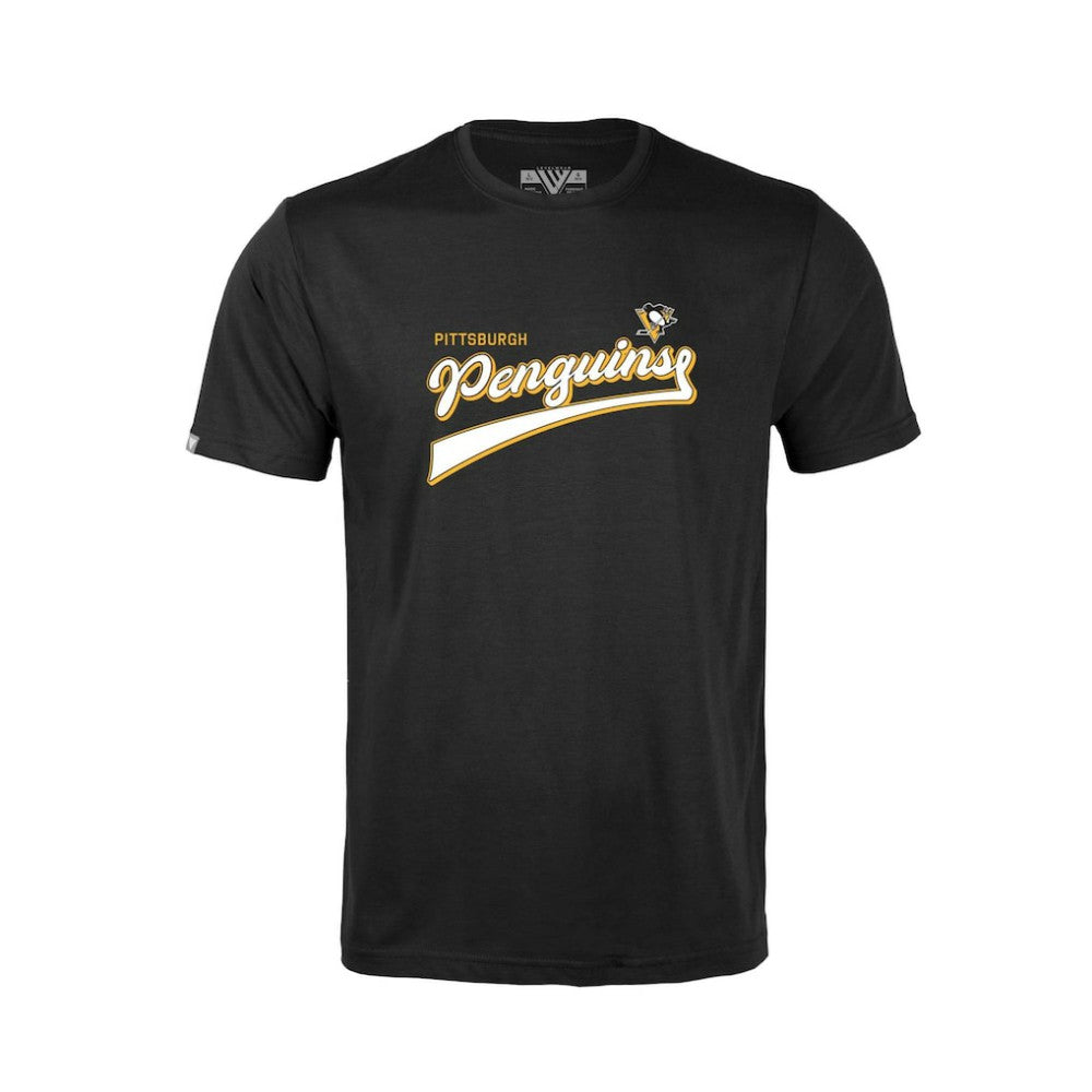 Pittsburgh Penguins Levelwear Youth Little Richmond Retro Script T-Shirt - Black T-shirts
