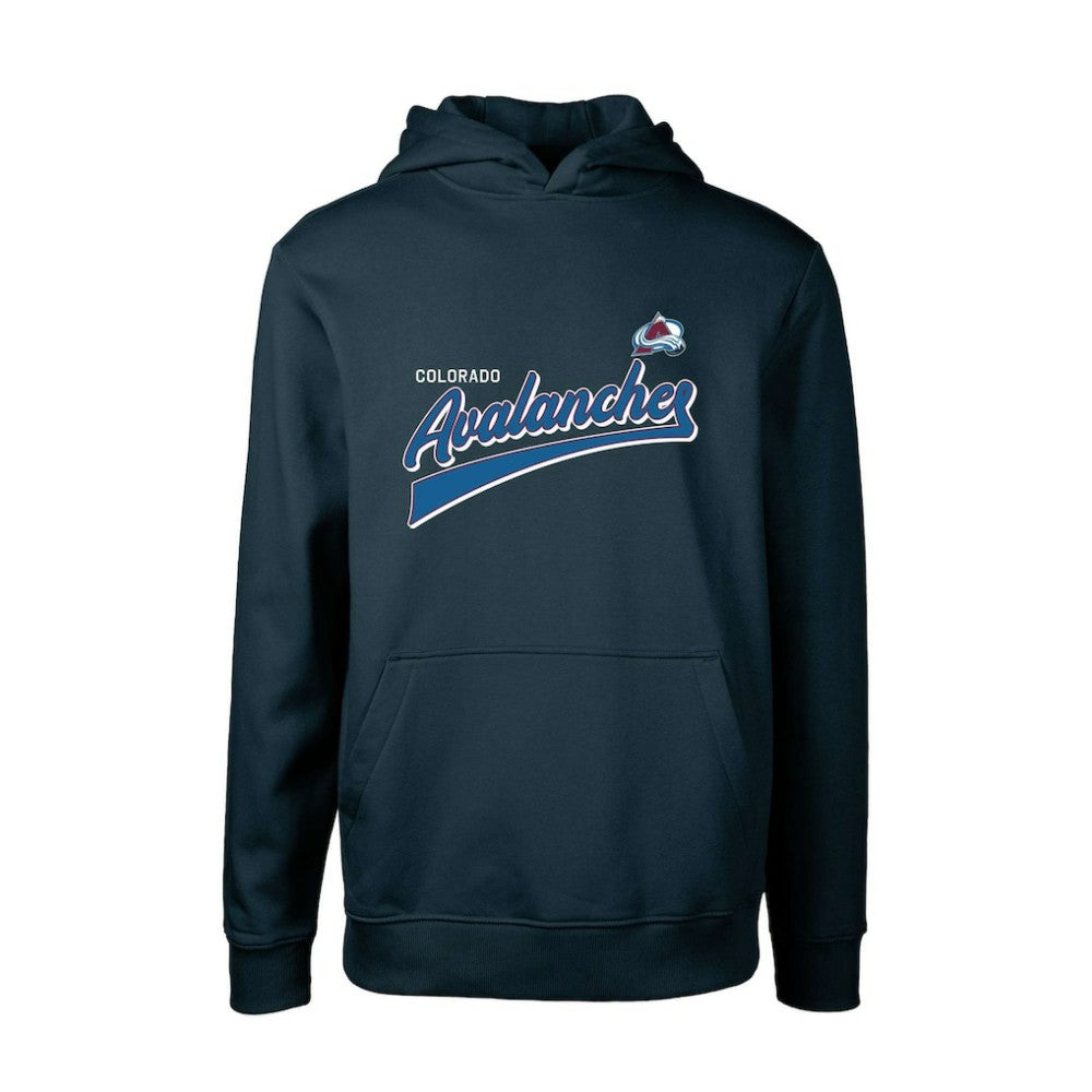 Colorado Avalanche Levelwear Youth Podium Retro Script Fleece Pullover Hoodie - Navy Hoodies