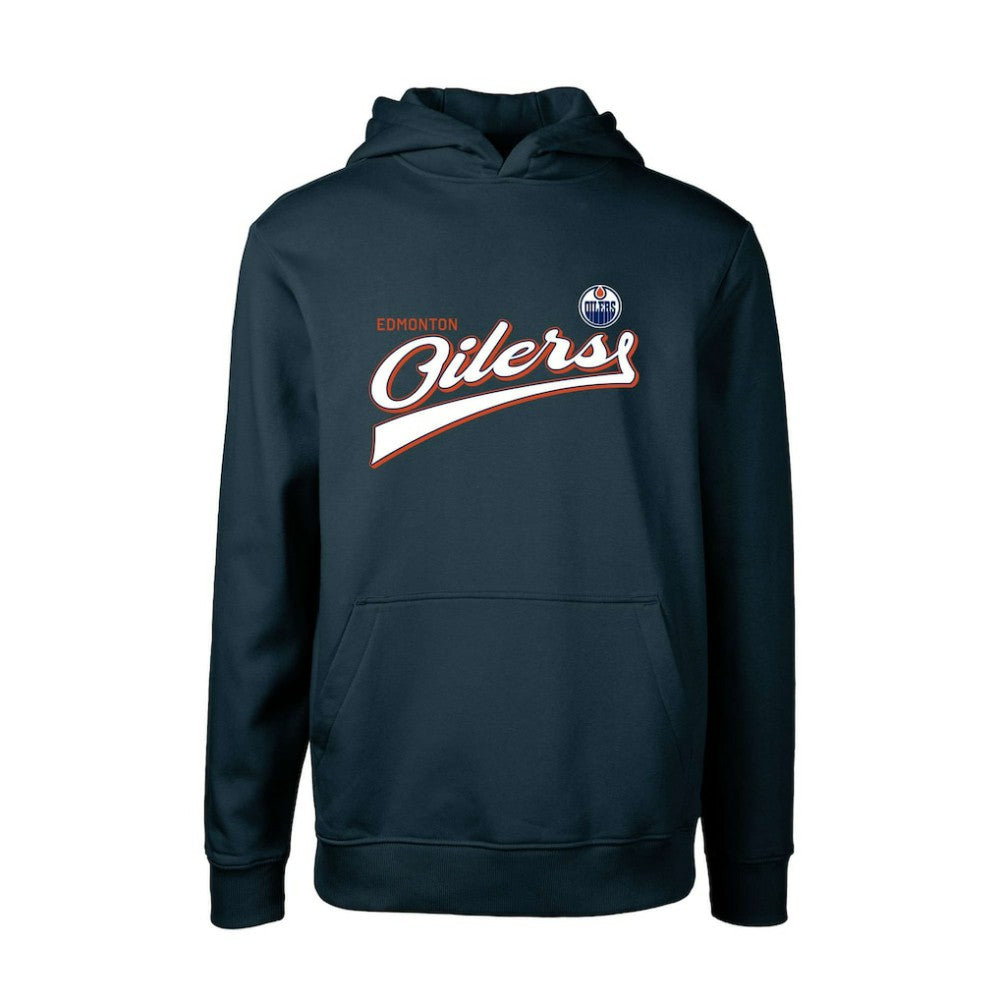 Edmonton Oilers Levelwear Youth Podium Retro Script Fleece Pullover Hoodie - Navy Hoodies