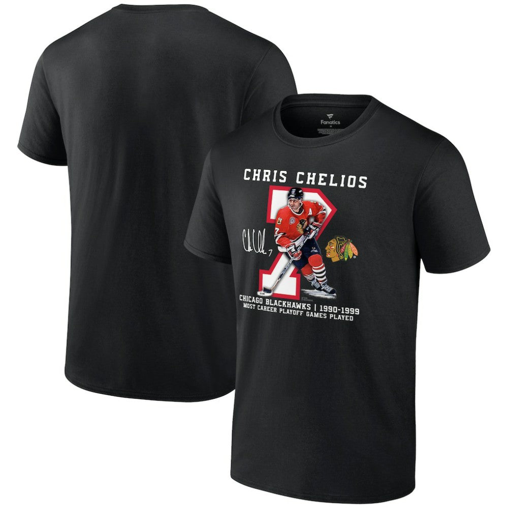 Chris Chelios Chicago Blackhawks Jersey Retirement T-Shirt - Black T-shirts