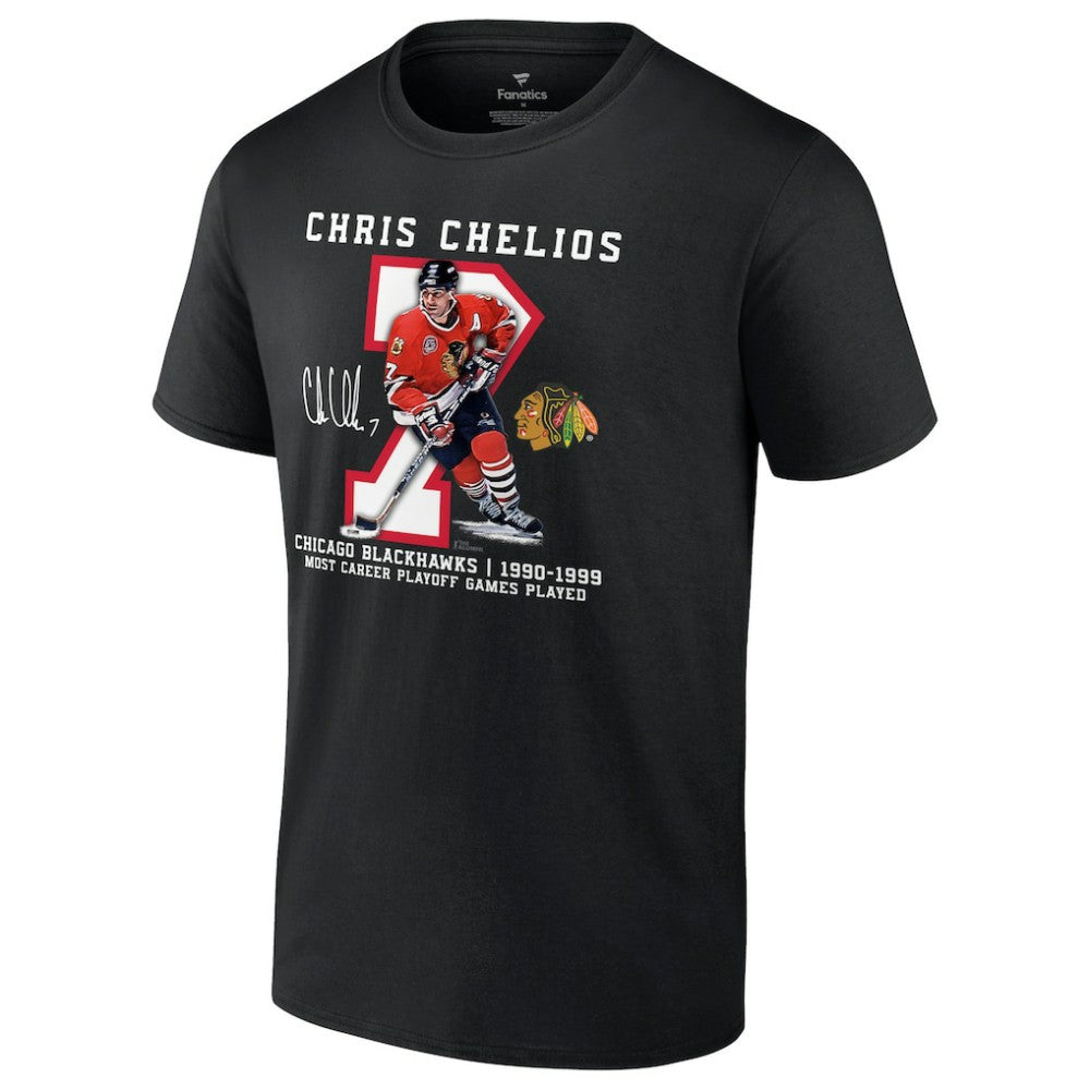 Chris Chelios Chicago Blackhawks Jersey Retirement T-Shirt - Black T-shirts