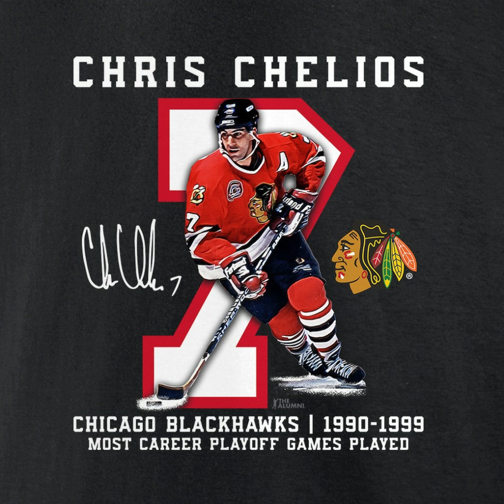 Chris Chelios Chicago Blackhawks Jersey Retirement T-Shirt - Black T-shirts