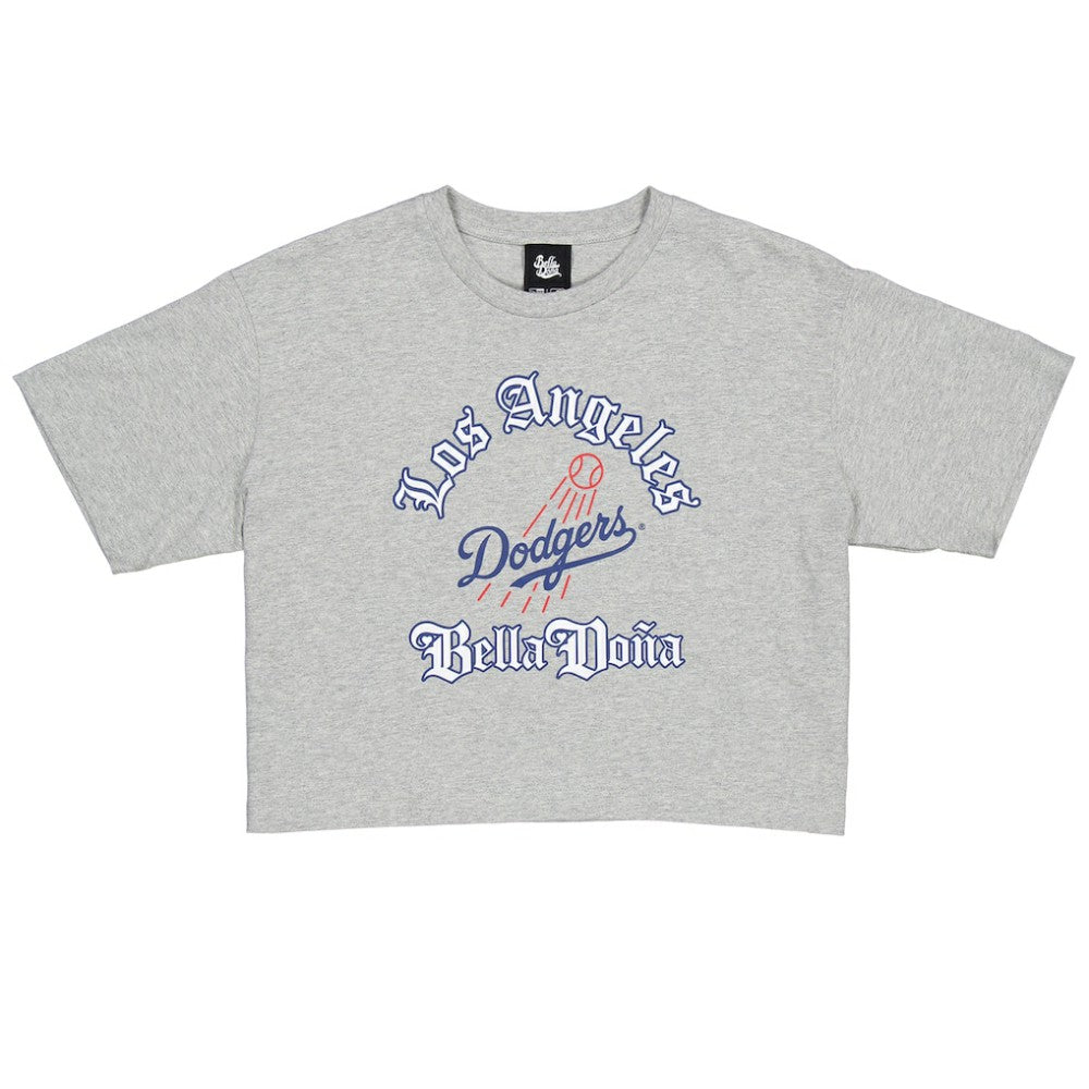 Women's Bella Dona x Los Angeles Dodgers Boxy Crop T-Shirt Gray