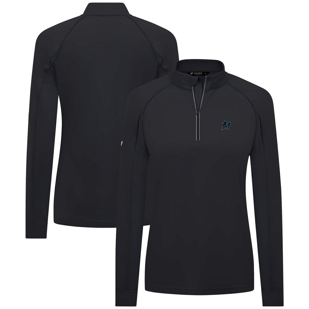 Miami Marlins Levelwear Women's Kinetic Insignia Quarter-Zip Pullover Black