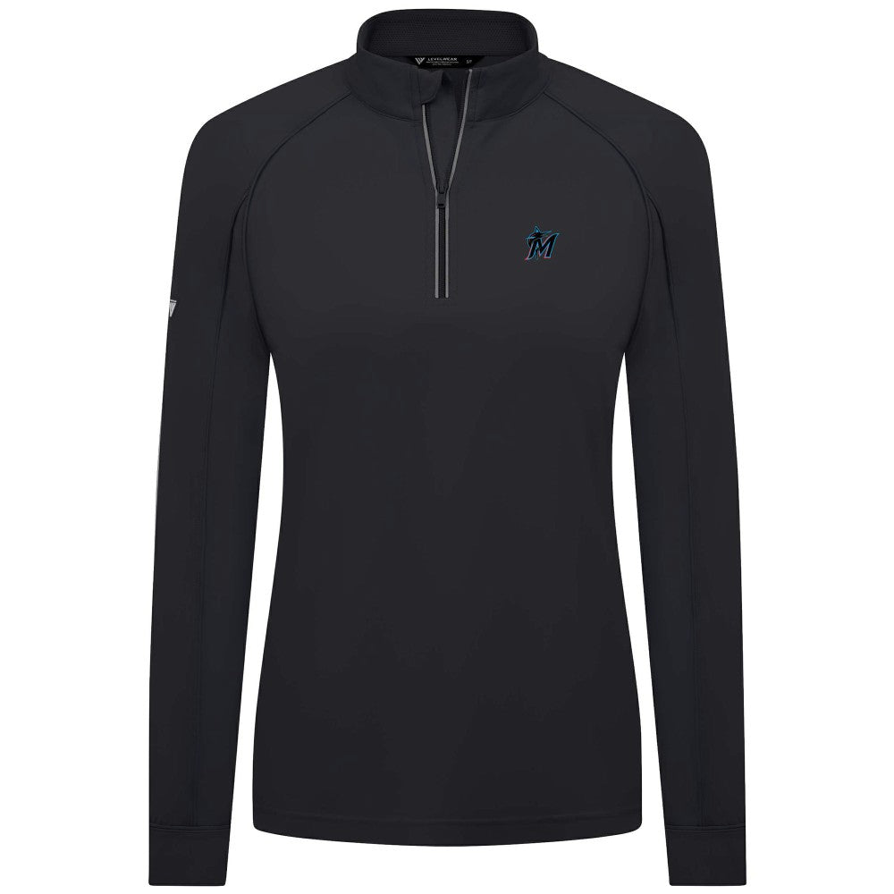 Miami Marlins Levelwear Women's Kinetic Insignia Quarter-Zip Pullover Black
