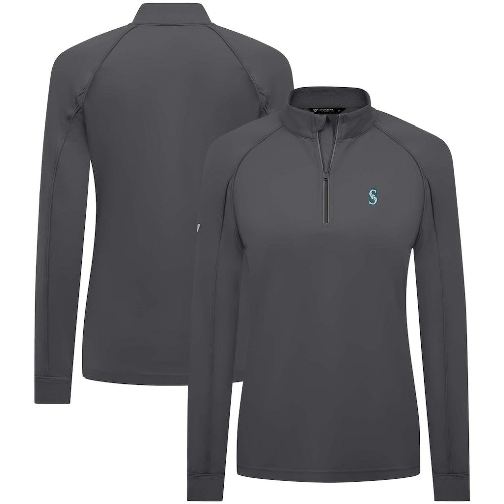 Seattle Mariners Levelwear Women's Kinetic Insignia Quarter-Zip Pullover Charcoal