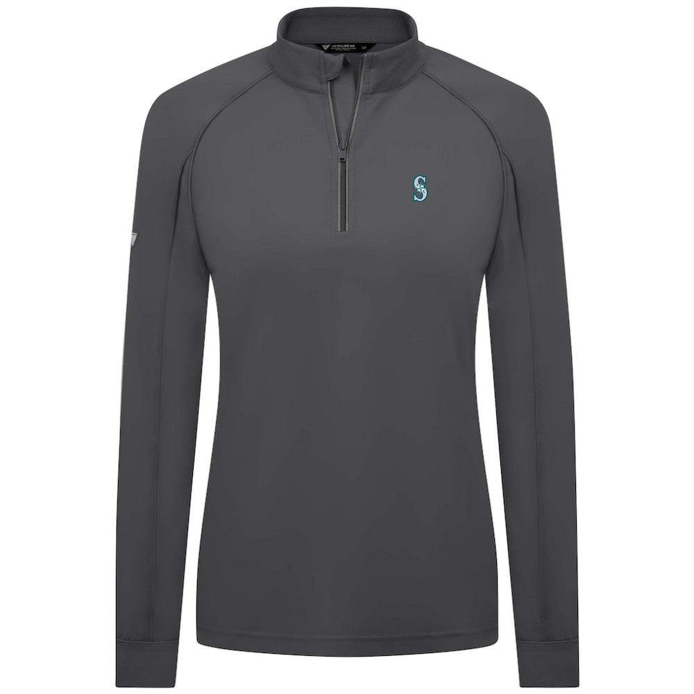 Seattle Mariners Levelwear Women's Kinetic Insignia Quarter-Zip Pullover Charcoal