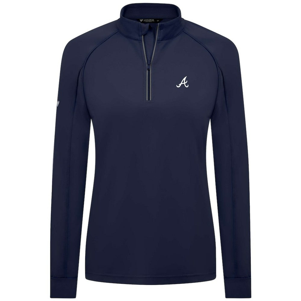 Atlanta Braves Levelwear Women's Kinetic Insignia Quarter-Zip Pullover Navy