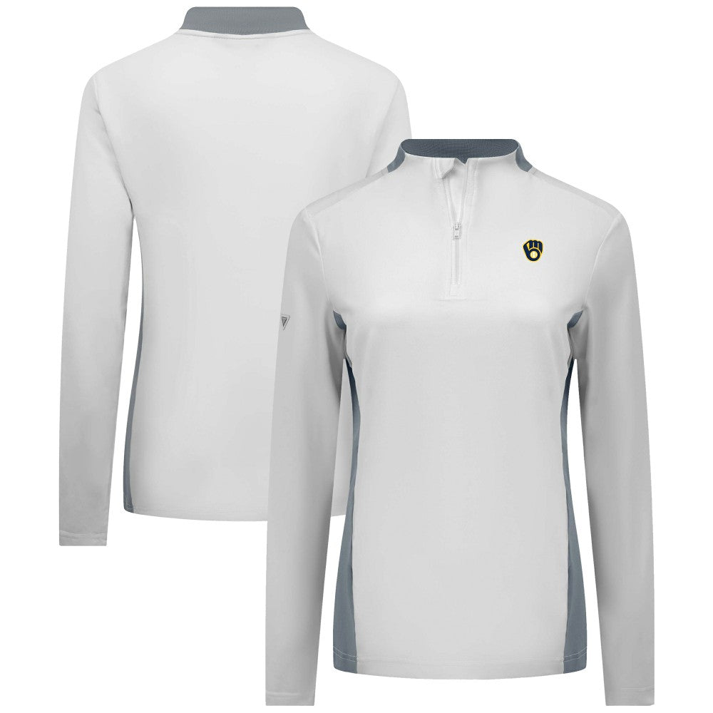 Milwaukee Brewers Levelwear Women's Moxie Insignia Quarter-Zip Pullover White