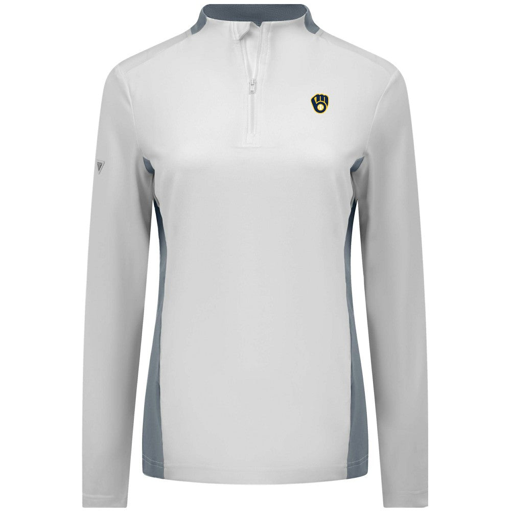 Milwaukee Brewers Levelwear Women's Moxie Insignia Quarter-Zip Pullover White