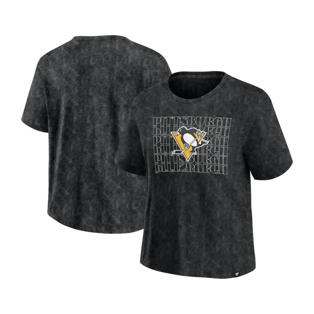 Pittsburgh Penguins Fanatics Women's Faded Wash T-Shirt - Black T-shirts