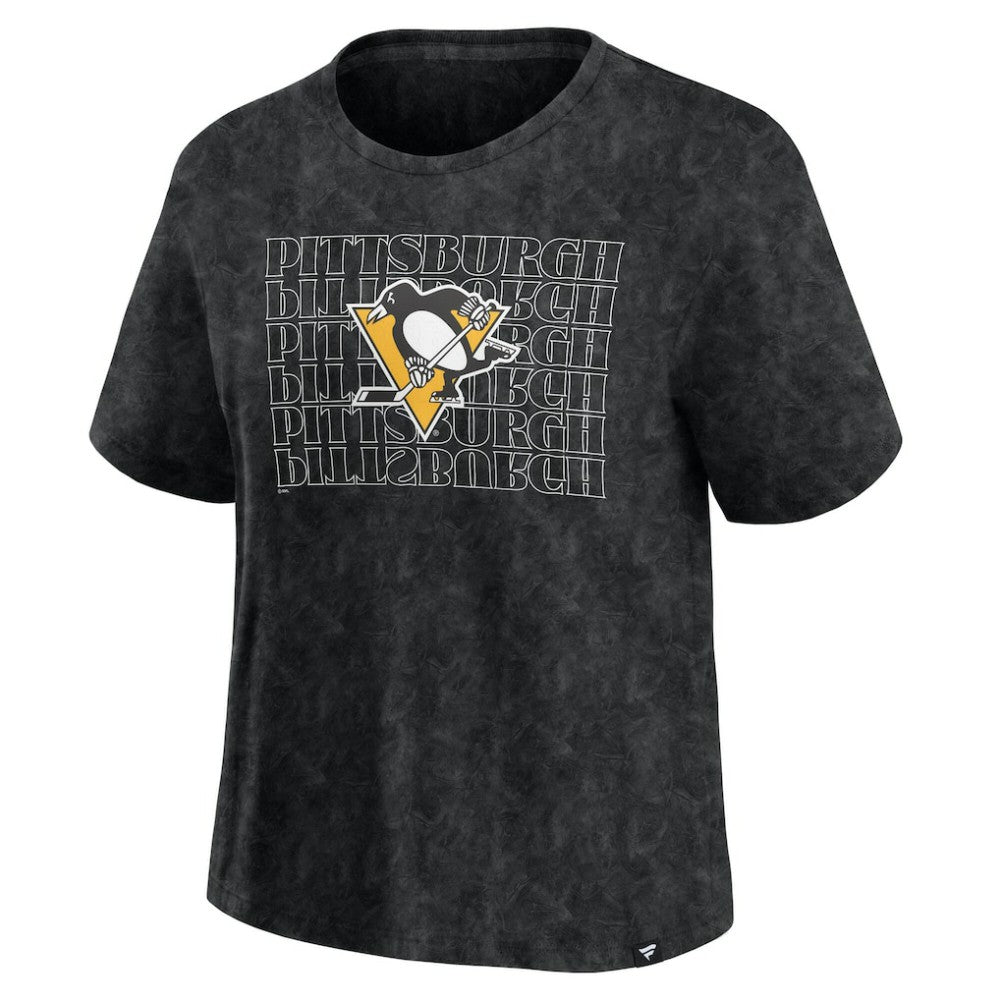 Pittsburgh Penguins Fanatics Women's Faded Wash T-Shirt - Black T-shirts