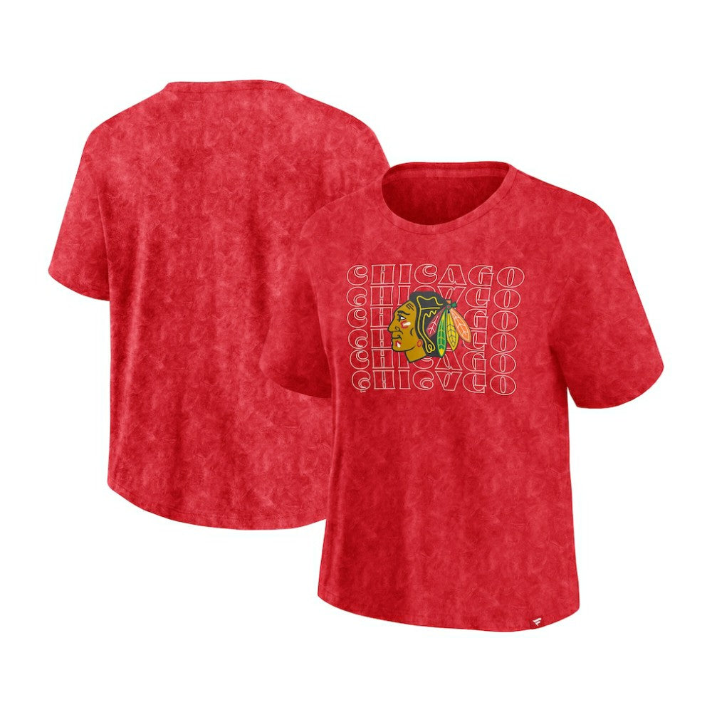 Chicago Blackhawks Fanatics Women's Faded Wash T-Shirt - Red T-shirts