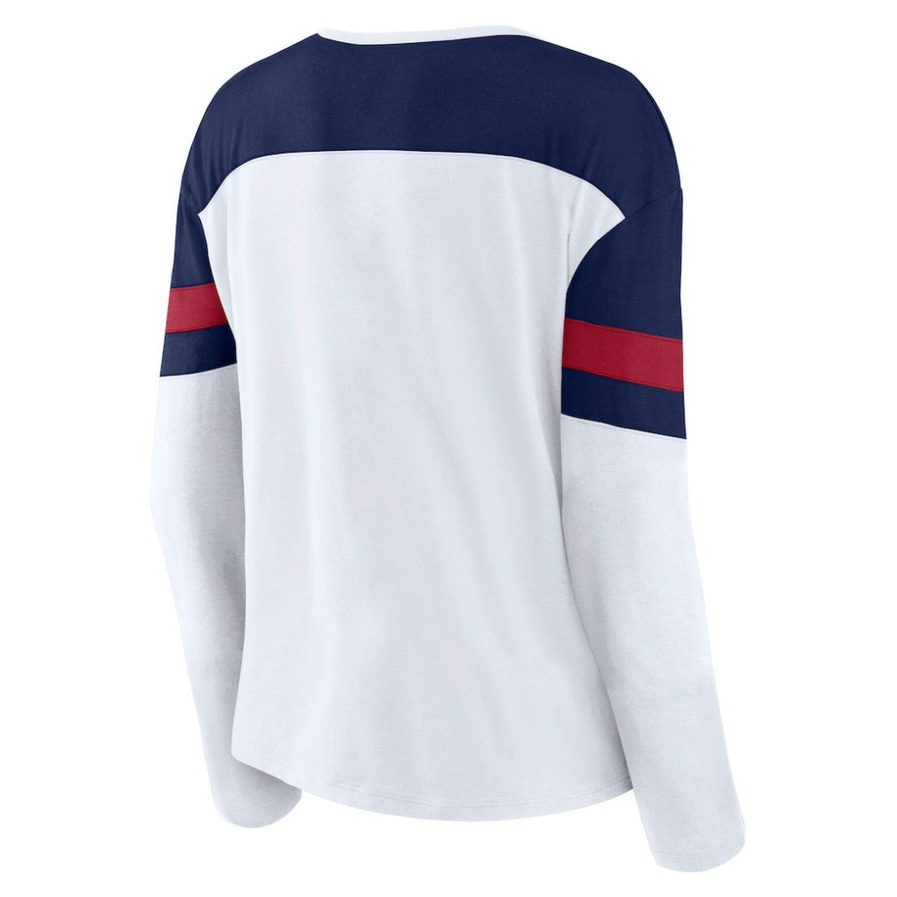 Montreal Canadiens Fanatics Women's Frozen Long Sleeve Notch Neck T-Shirt - White/Navy T-shirts
