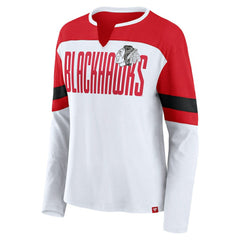 Chicago Blackhawks Fanatics Women's Frozen Long Sleeve Notch Neck T-Shirt - White/Red T-shirts
