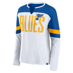 St. Louis Blues Fanatics Women's Frozen Long Sleeve Notch Neck T-Shirt - White/Blue T-shirts