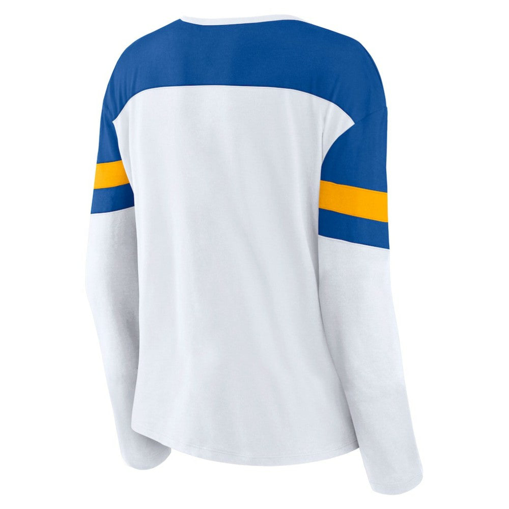 St. Louis Blues Fanatics Women's Frozen Long Sleeve Notch Neck T-Shirt - White/Blue T-shirts