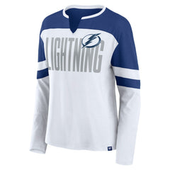 Tampa Bay Lightning Fanatics Women's Frozen Long Sleeve Notch Neck T-Shirt - White/Blue T-shirts