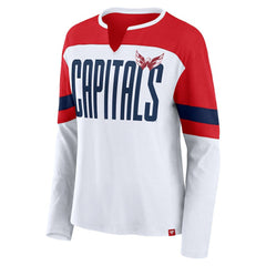Washington Capitals Fanatics Women's Frozen Long Sleeve Notch Neck T-Shirt - White/Red T-shirts