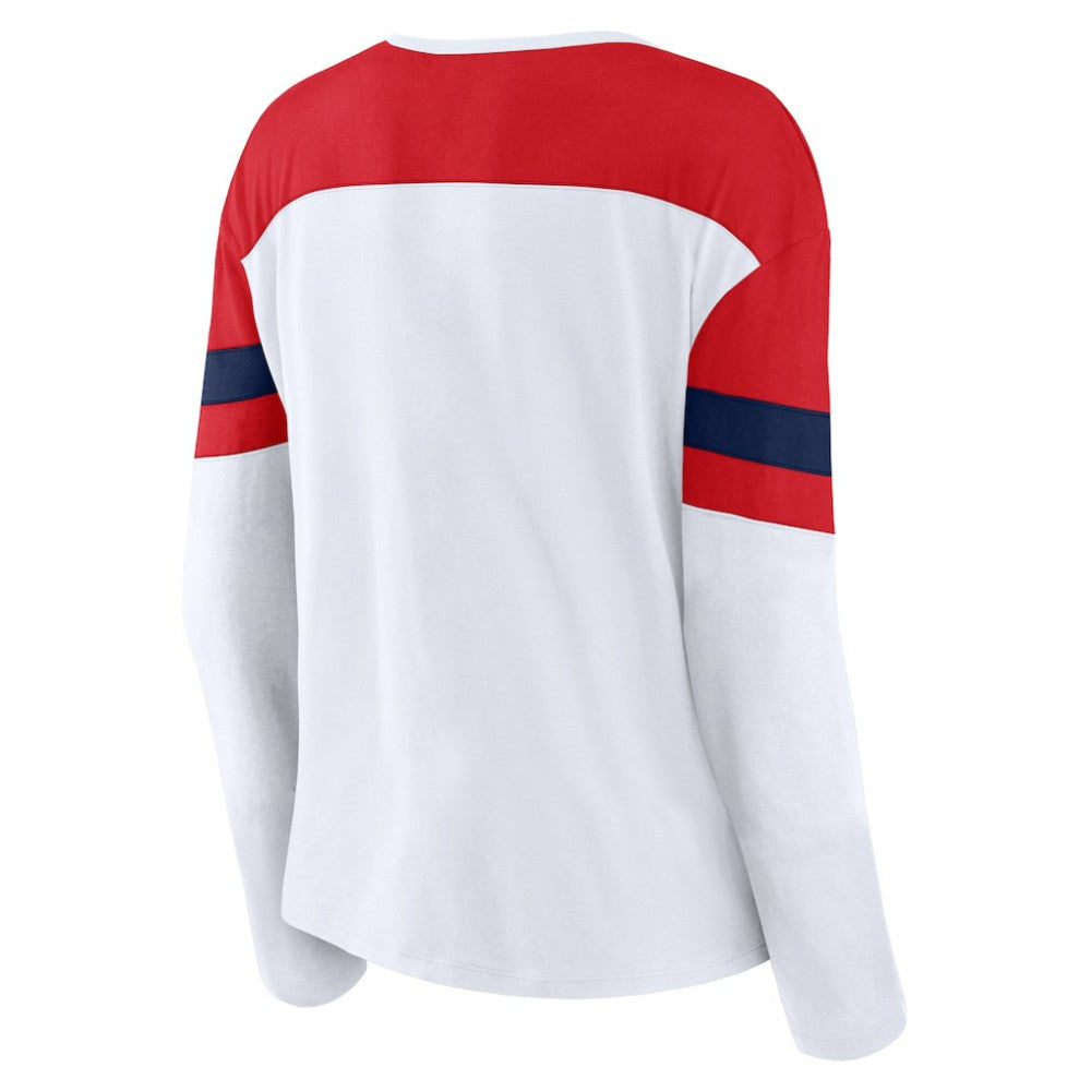 Washington Capitals Fanatics Women's Frozen Long Sleeve Notch Neck T-Shirt - White/Red T-shirts