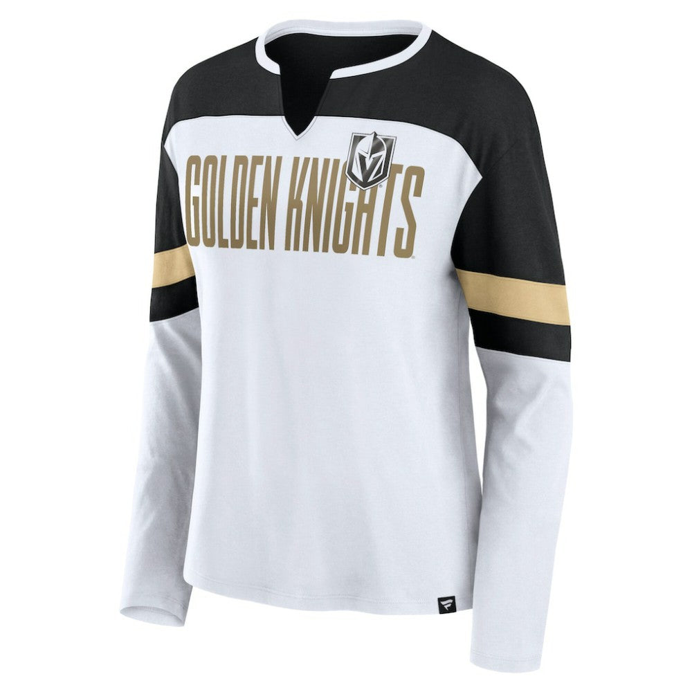 Vegas Golden Knights Fanatics Women's Frozen Long Sleeve Notch Neck T-Shirt - White/Black T-shirts