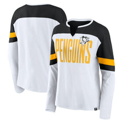 Pittsburgh Penguins Fanatics Women's Frozen Long Sleeve Notch Neck T-Shirt - White/Black T-shirts