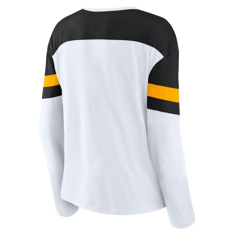 Pittsburgh Penguins Fanatics Women's Frozen Long Sleeve Notch Neck T-Shirt - White/Black T-shirts