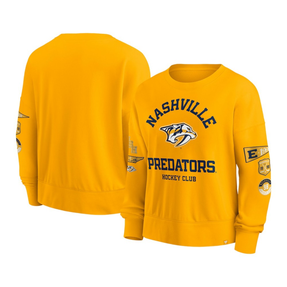 Nashville Predators Fanatics Women's Go Team Pullover Sweatshirt - Gold Sweatshirts