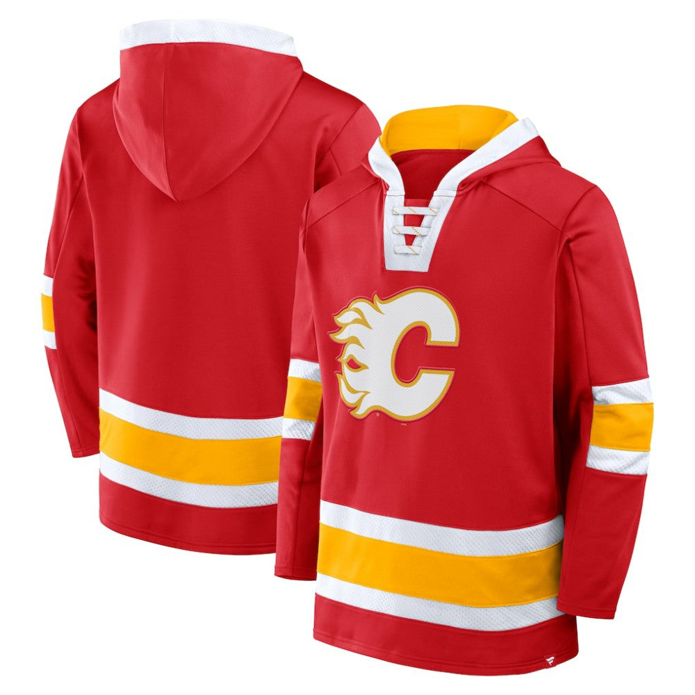 Calgary Flames Fanatics Inside Line Fleece Pullover Hoodie- Red Hoodies