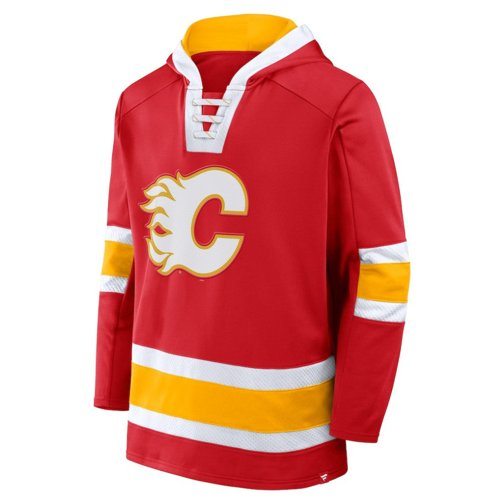 Calgary Flames Fanatics Inside Line Fleece Pullover Hoodie- Red Hoodies