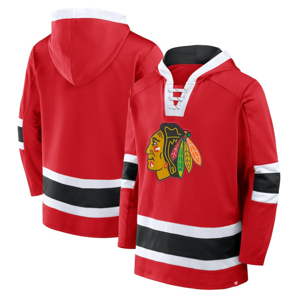 Chicago Blackhawks Fanatics Inside Line Fleece Pullover Hoodie- Red Hoodies
