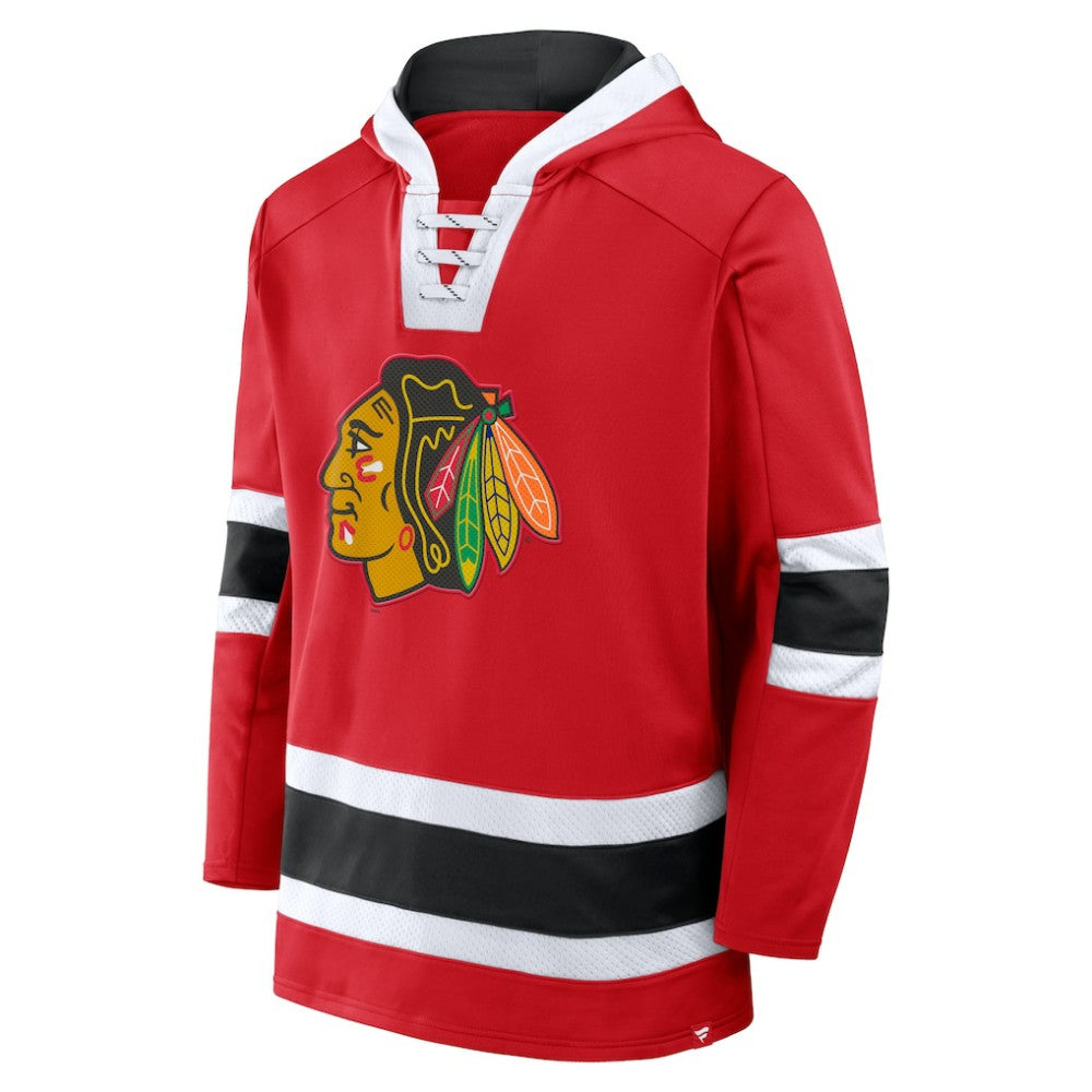 Chicago Blackhawks Fanatics Inside Line Fleece Pullover Hoodie- Red Hoodies