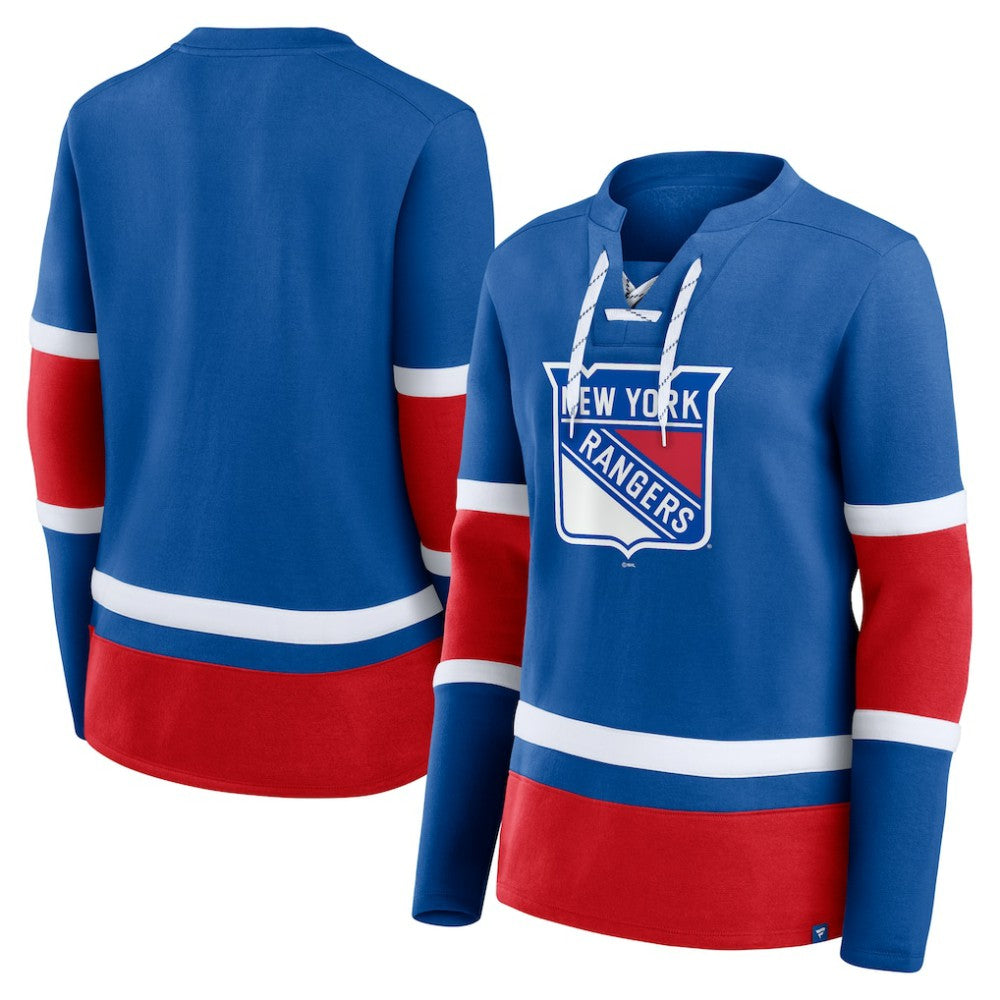 New York Rangers Fanatics Women's Prime Time Lace-Up Long Sleeve T-Shirt - Blue T-shirts