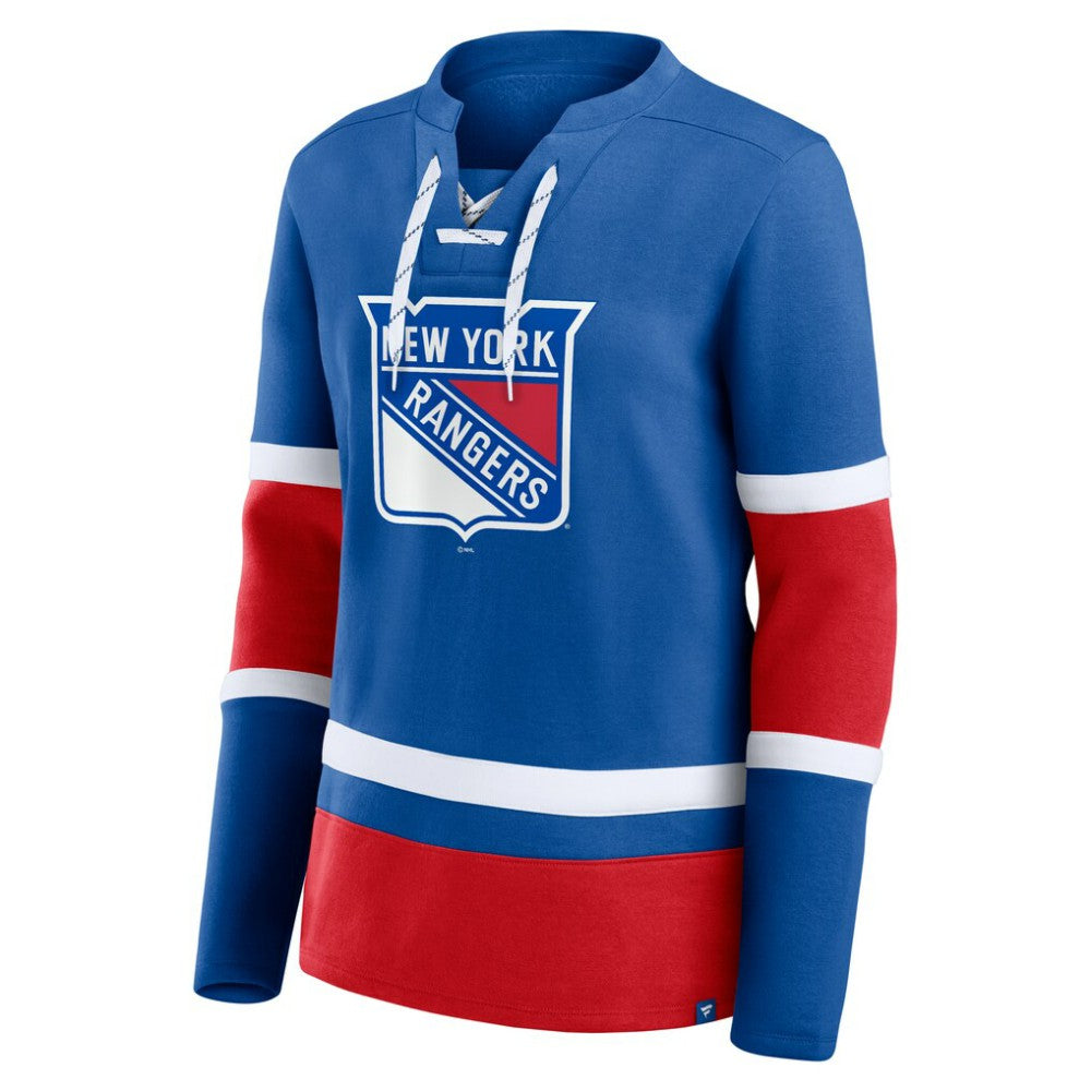 New York Rangers Fanatics Women's Prime Time Lace-Up Long Sleeve T-Shirt - Blue T-shirts