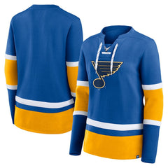 St. Louis Blues Fanatics Women's Prime Time Lace-Up Long Sleeve T-Shirt - Blue T-shirts