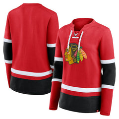Chicago Blackhawks Fanatics Women's Prime Time Lace-Up Long Sleeve T-Shirt - Red T-shirts
