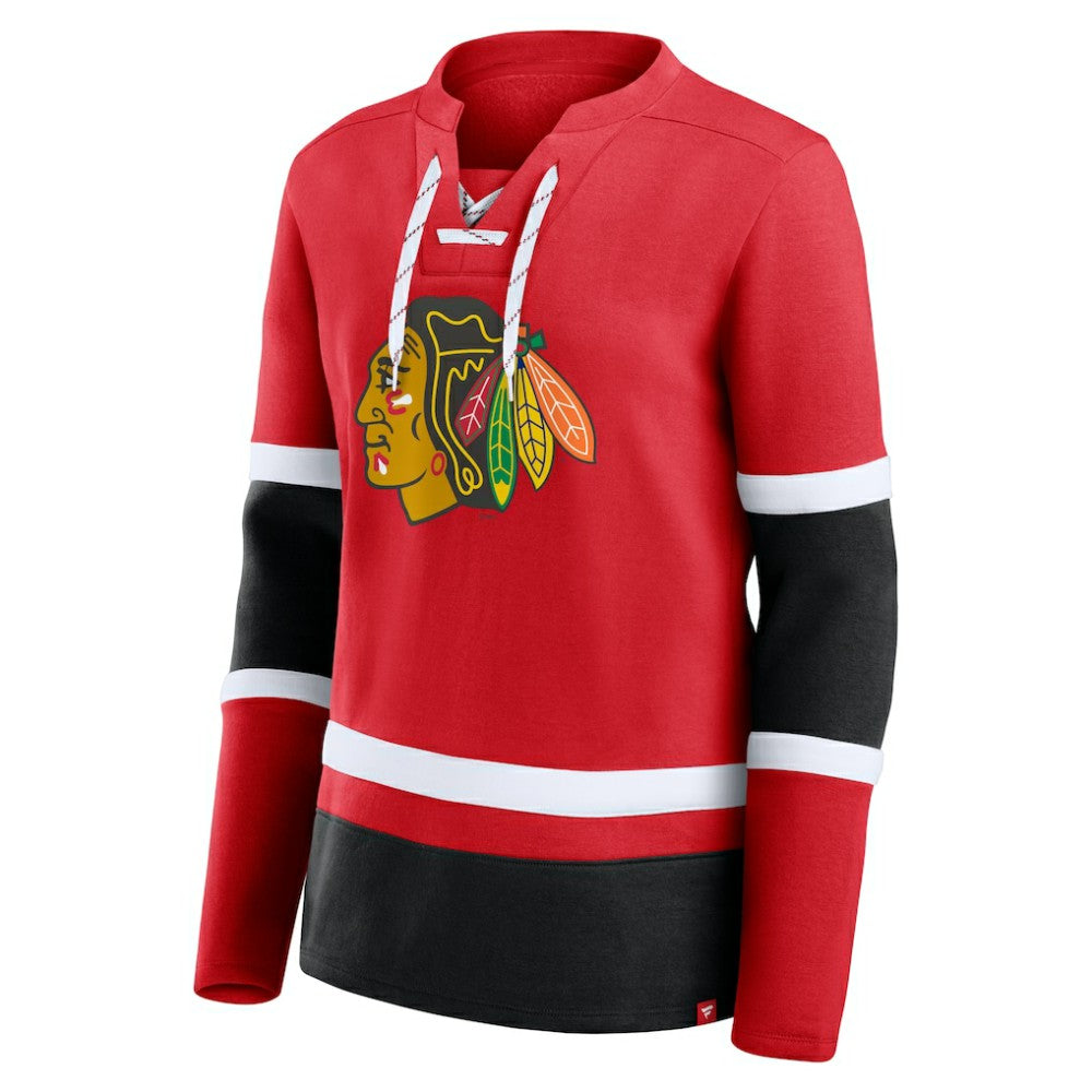 Chicago Blackhawks Fanatics Women's Prime Time Lace-Up Long Sleeve T-Shirt - Red T-shirts