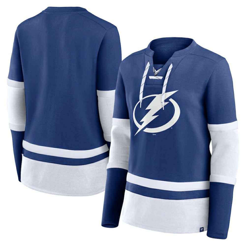 Tampa Bay Lightning Fanatics Women's Prime Time Lace-Up Long Sleeve T-Shirt - Blue T-shirts