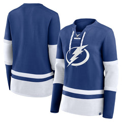 Tampa Bay Lightning Fanatics Women's Prime Time Lace-Up Long Sleeve T-Shirt - Blue T-shirts