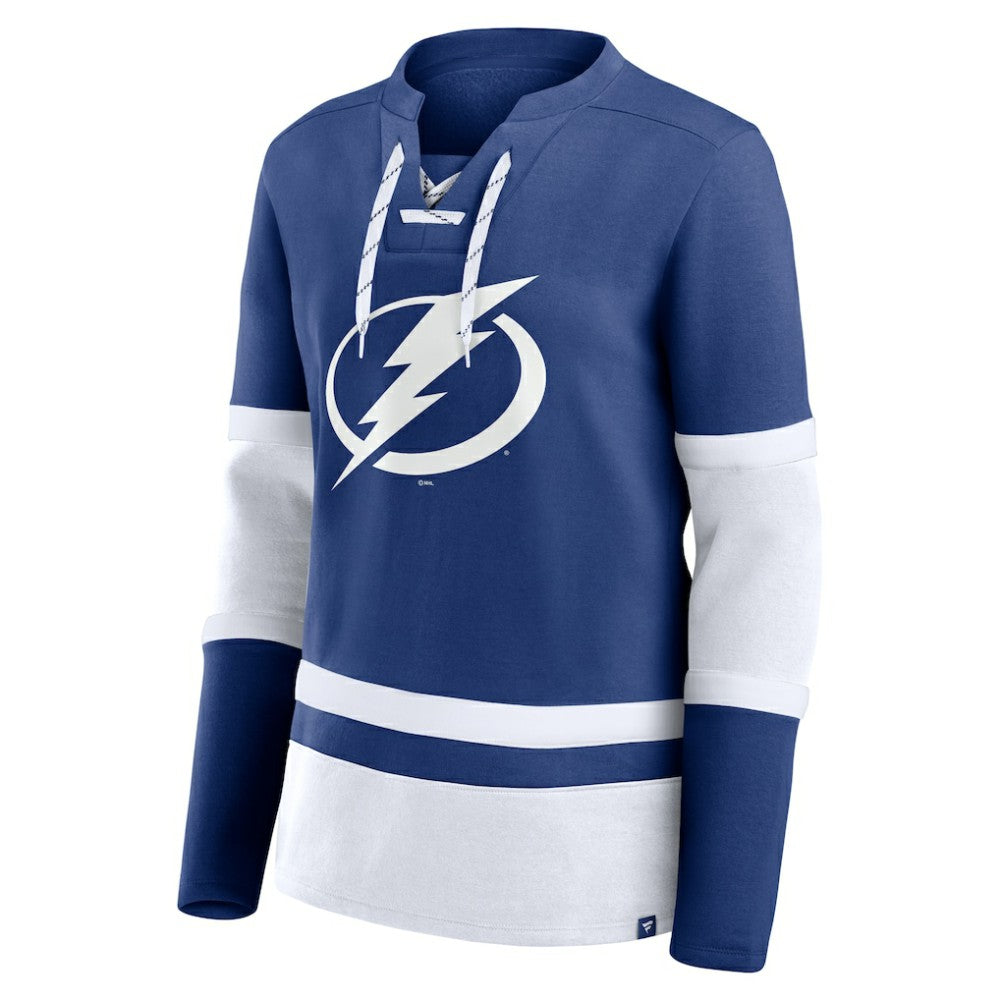 Tampa Bay Lightning Fanatics Women's Prime Time Lace-Up Long Sleeve T-Shirt - Blue T-shirts