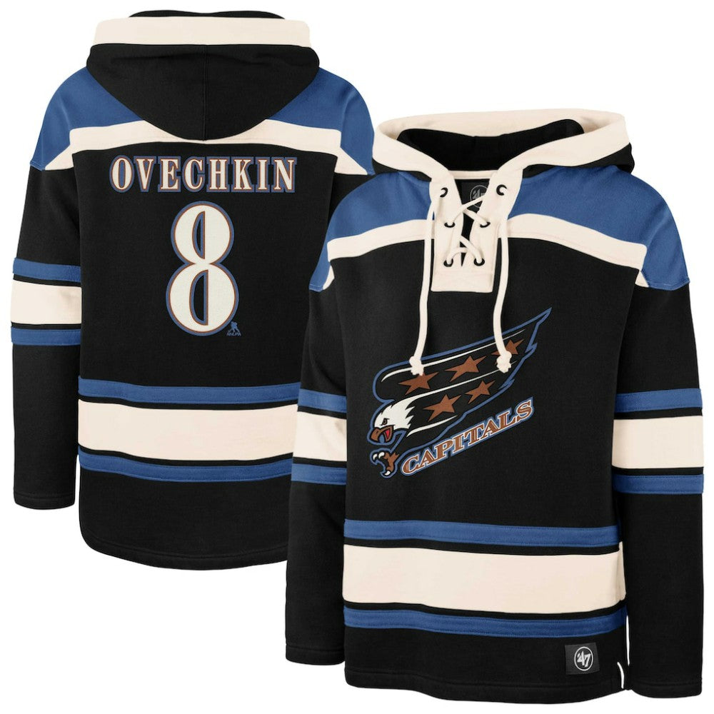 Alexander Ovechkin Washington Capitals '47 Player Name & Number Lacer Pullover Hoodie - Black Hoodies