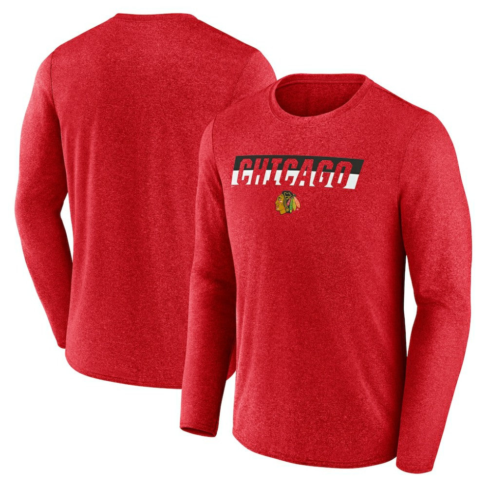 Chicago Blackhawks Fanatics Transition Long Sleeve T-Shirt - Heather Red T-shirts