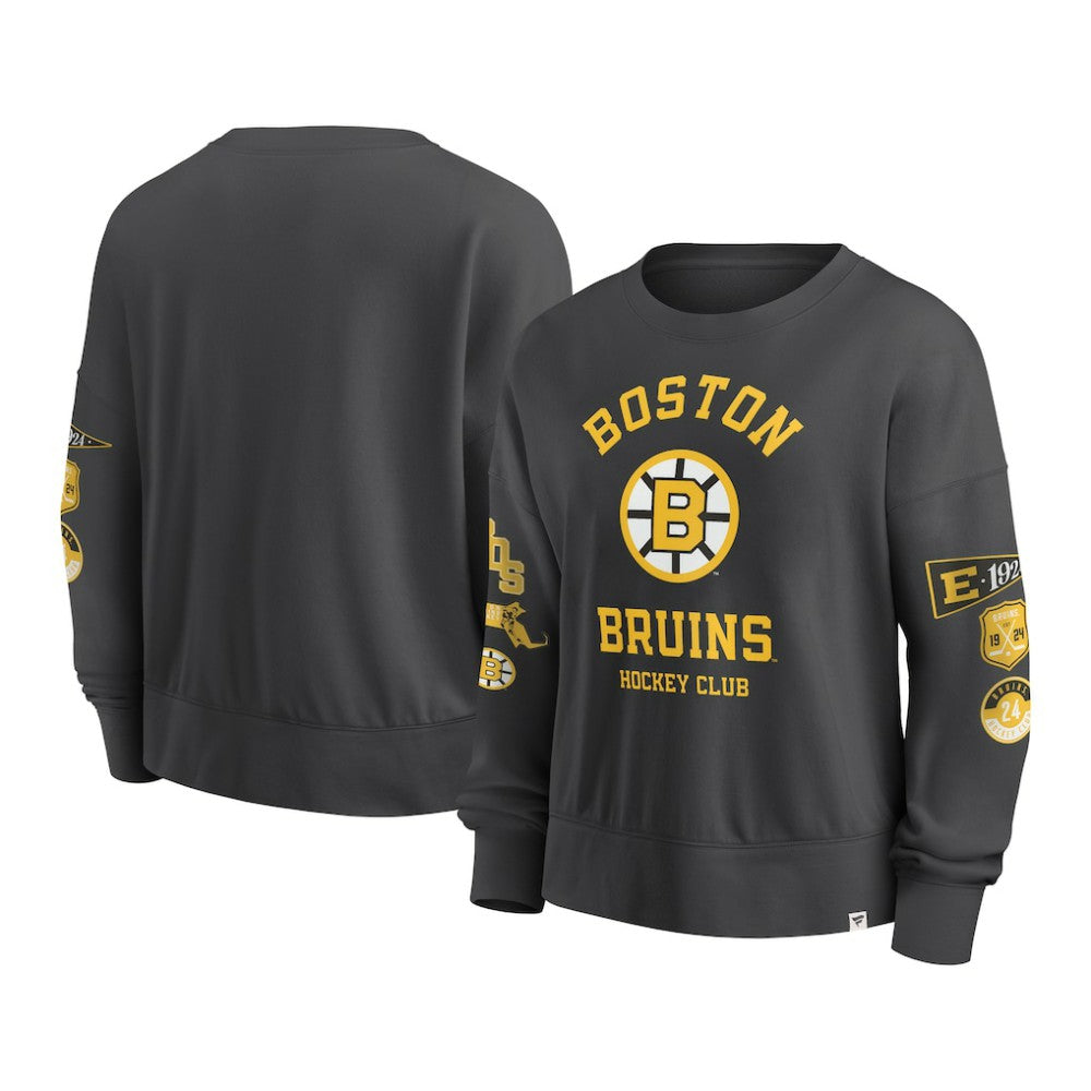 Boston Bruins Fanatics Women's Oversized Vintage Go Team Pullover Sweatshirt - Black Sweatshirts