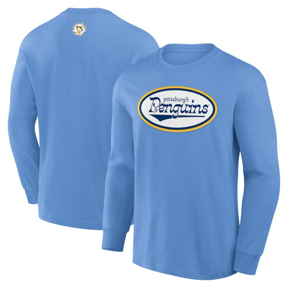 Pittsburgh Penguins Fanatics Vintage Rewind Long Sleeve T-Shirt - Light Blue T-shirts