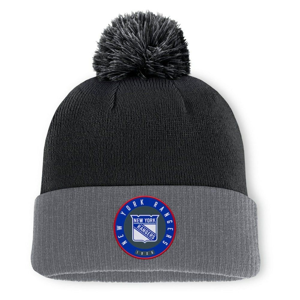 New York Rangers Fanatics Aspyn Cuffed Knit Hat with Pom - Black Hats