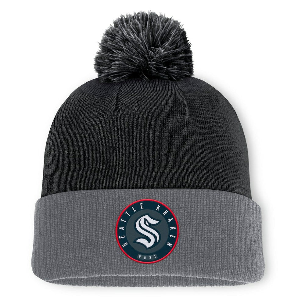 Seattle Kraken Fanatics Aspyn Cuffed Knit Hat with Pom - Black Hats