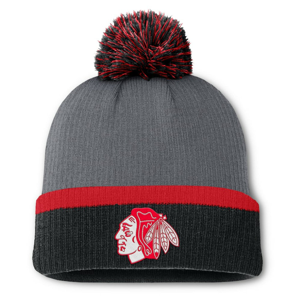 Chicago Blackhawks Fanatics Women's Cuffed Knit Hat with Pom - Charcoal Hats