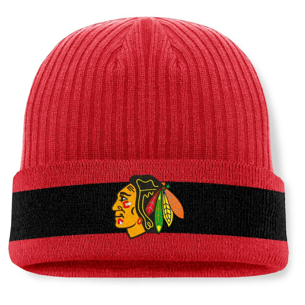 Chicago Blackhawks Fanatics Blueliner Cuffed Knit Hat - Red Hats