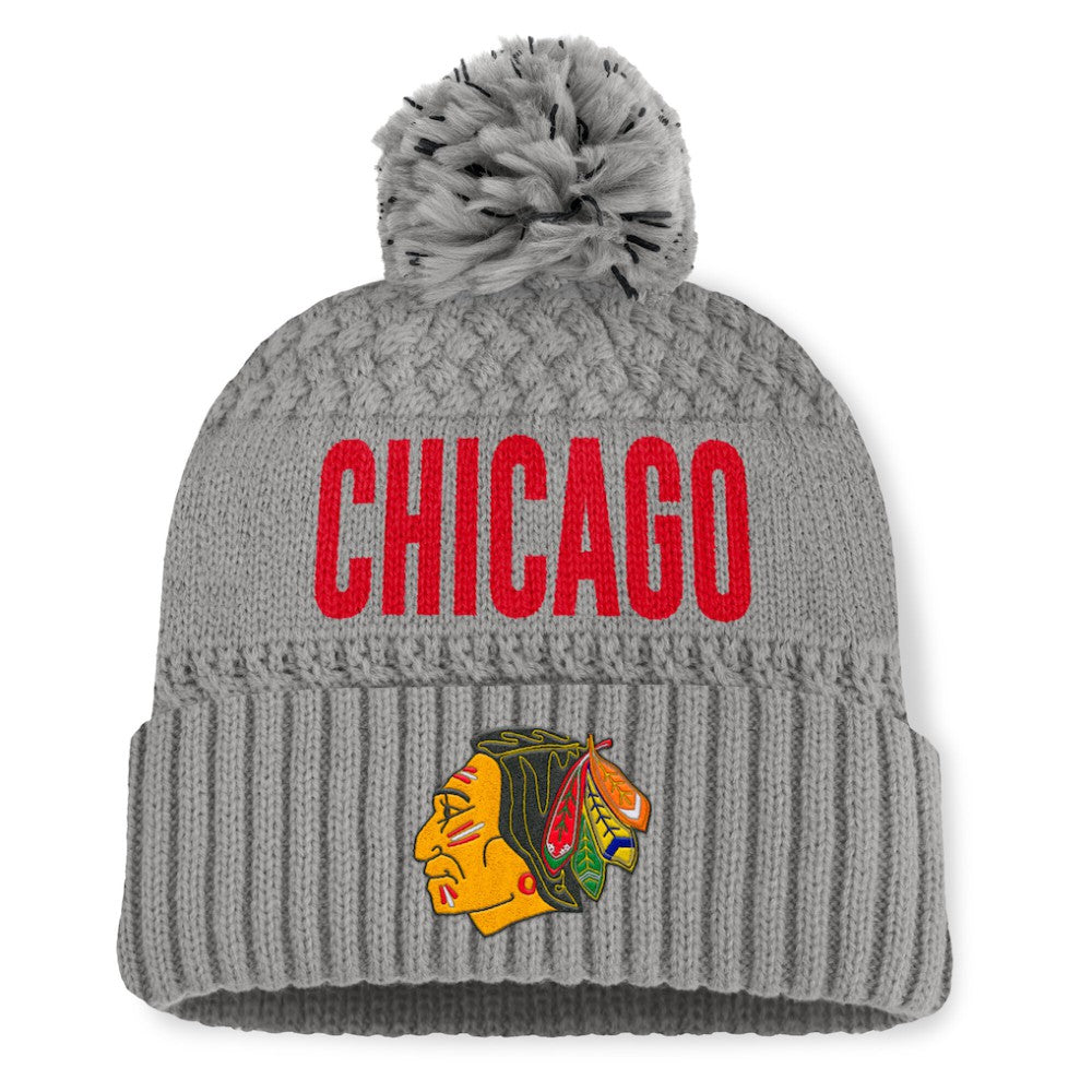 Chicago Blackhawks Fanatics Women's Heritage Tilly Cuffed Knit Hat with Pom - Gray Hats