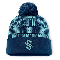 Seattle Kraken Fanatics Fundamental Empty Net Cuffed Knit Hat with Pom - Deep Sea Blue Hats